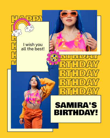 Platilla de diseño Birthday Wishes to Young Woman on Yellow Instagram Post Vertical