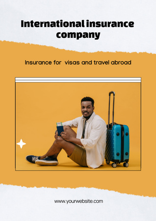 Insurance Offer for Abroad Travel with Happy Man Flyer A4 tervezősablon