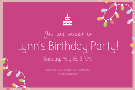 Birthday Celebration Invitation on Purple with Holiday Lights Flyer 4x6in Horizontal Design Template