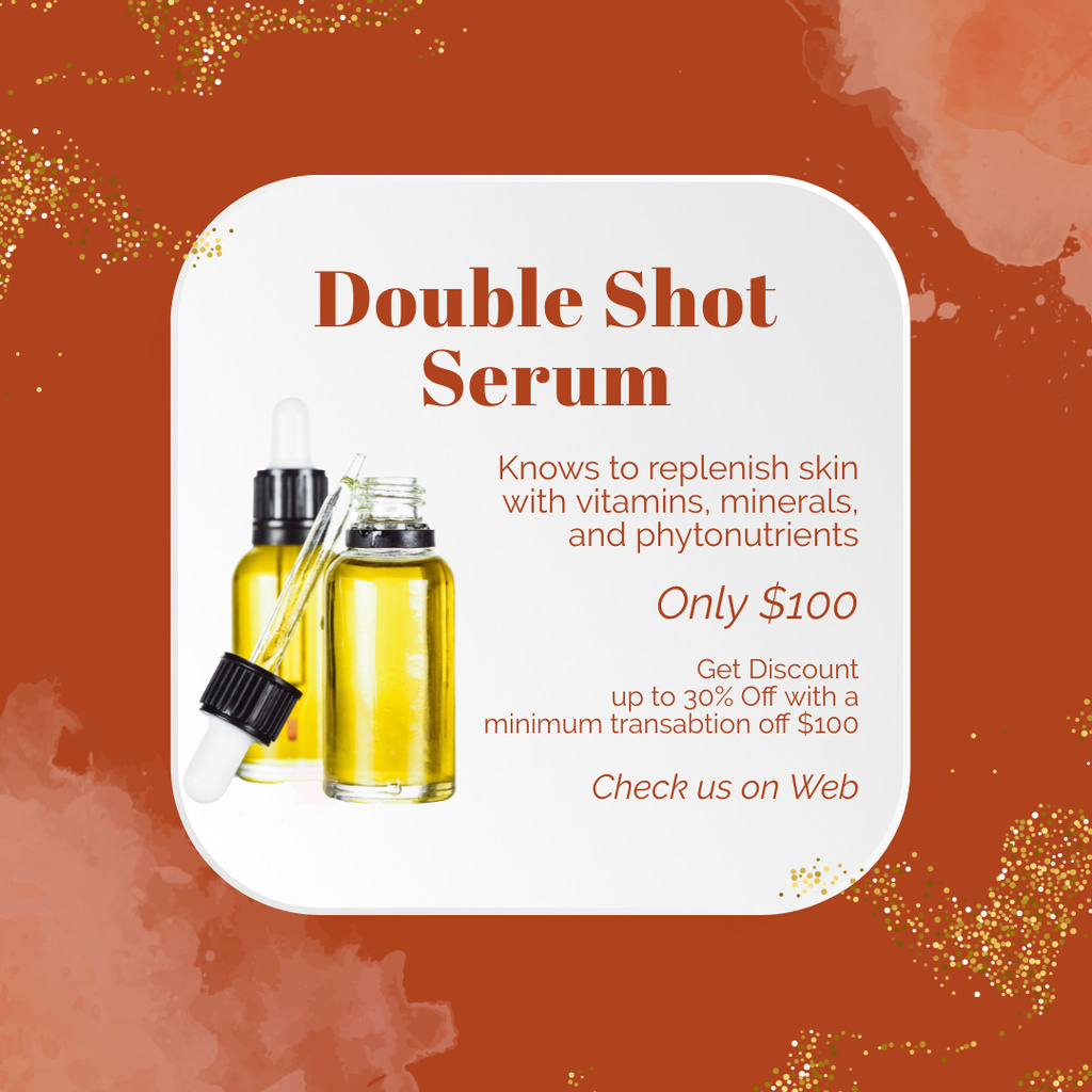 Skincare Product Ad with Double Shot Serum Instagramデザインテンプレート