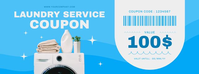 Offer of Laundry Service on Blue Coupon Design Template