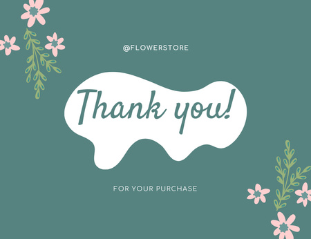 当社の製品をお選びいただきありがとうございます。緑地に花の組成のメッセージ Thank You Card 5.5x4in Horizontalデザインテンプレート