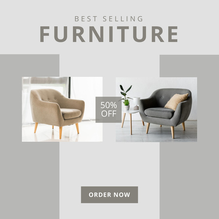 Modern Furniture Offer with Stylish Armchairs Instagram Πρότυπο σχεδίασης