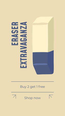 Stationery Shop Special Offer On Erasers Instagram Story Design Template