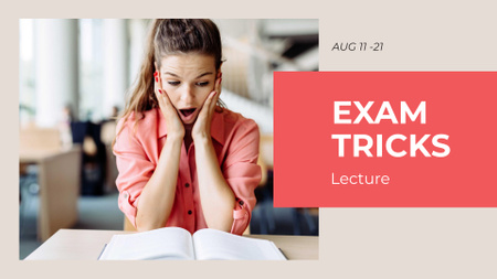 Exams Tips Nervous Girl with Books FB event cover Design Template