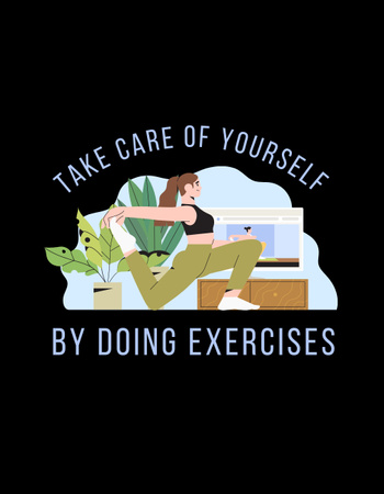 Motivational Quote on Exercise with Young Woman T-Shirt Πρότυπο σχεδίασης