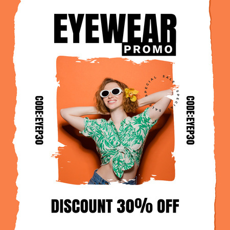 Eyewear Promo with Woman in Stylish White Sunglasses Instagram AD – шаблон для дизайна