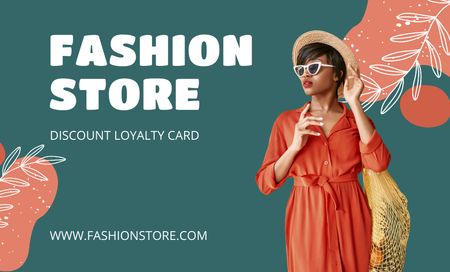 Fashion Store Loyalty Program on Green Business Card 91x55mm Design Template