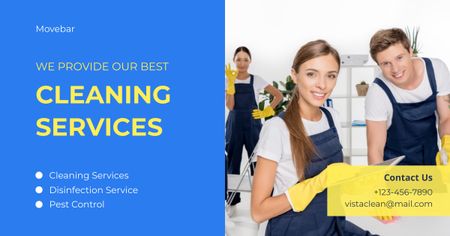 Cleaning Service Team Working in Office  Facebook AD Design Template