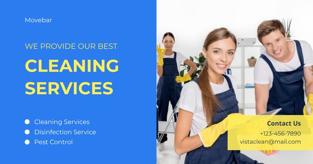 Deep Cleaning Service Team Working in Office Facebook AD Design Template