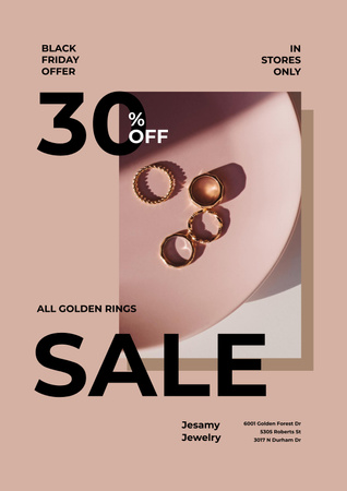 Modèle de visuel Jewelry Sale with Shiny Rings in Red - Poster