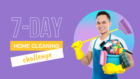 Plantilla de diseño de Desafío semanal de limpieza del hogar con suministros YouTube intro 