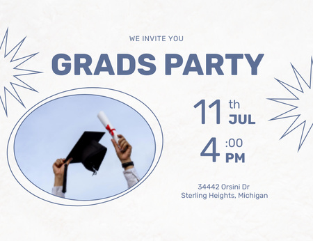 Anúncio da festa de formatura com chapéu e diploma Invitation 13.9x10.7cm Horizontal Modelo de Design