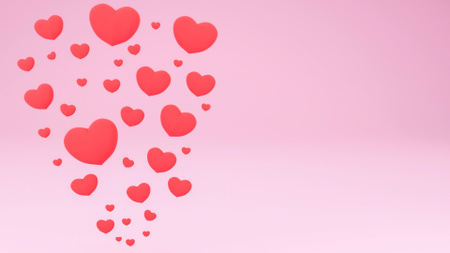 Dia dos Namorados com corações vermelhos brilhantes em rosa Zoom Background Modelo de Design