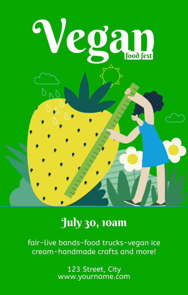 Vegan Food Party Ad on Green Invitation 4.6x7.2in – шаблон для дизайна