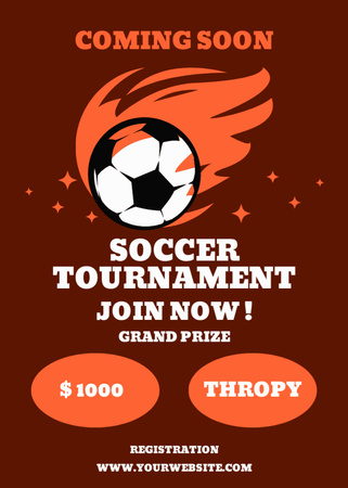 Soccer Game Announcement with Ball on Red Flayer Design Template