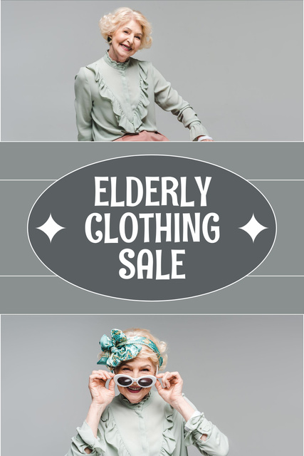 Ontwerpsjabloon van Pinterest van Elderly Clothing Sale Offer with Pretty Woman