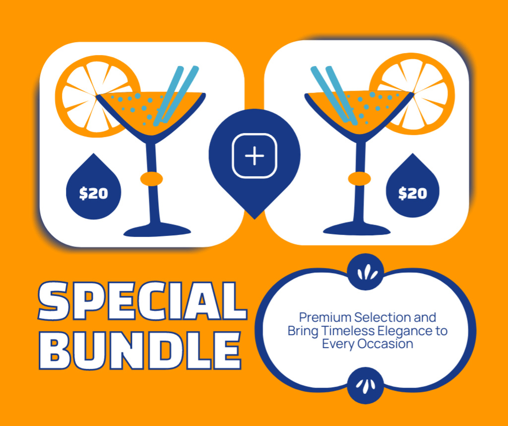 Special Offer of Glassware with Illustration of Cocktails Facebook tervezősablon
