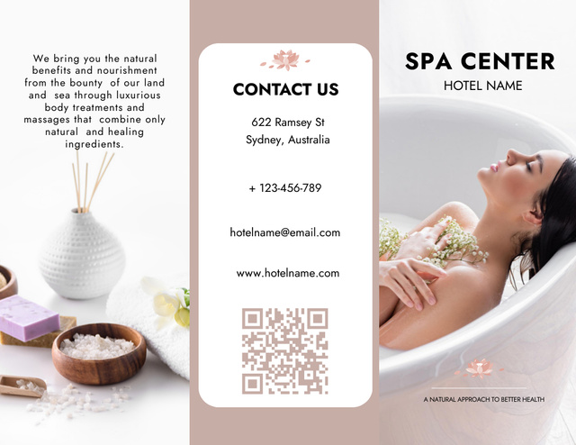 Spa Service Offer with Beautiful Woman in Bath Brochure 8.5x11in Modelo de Design