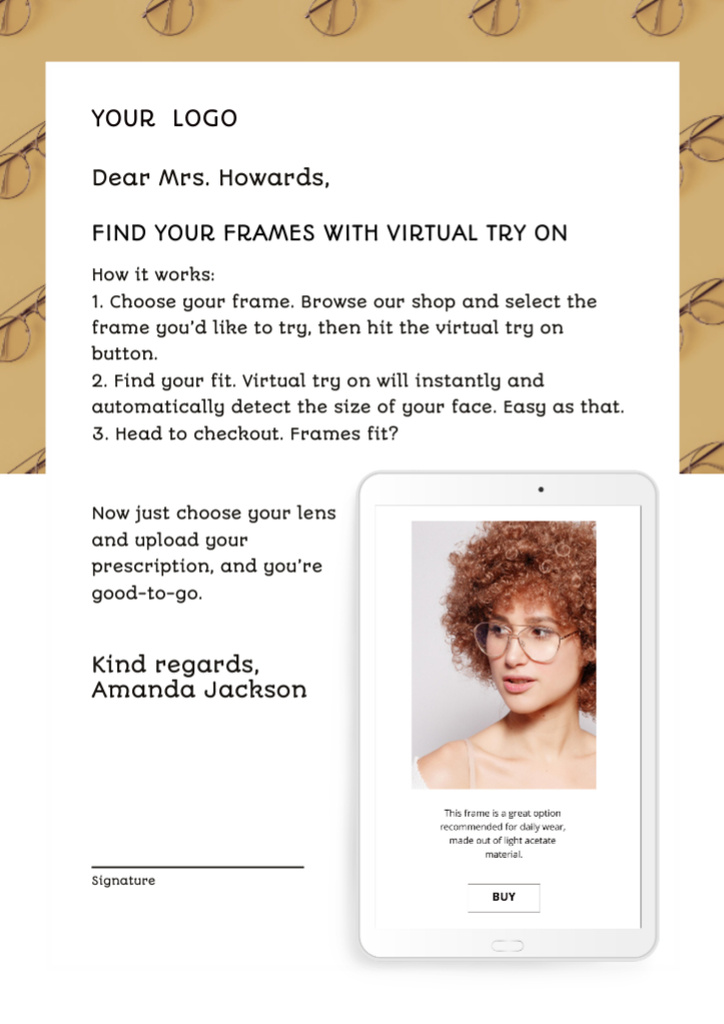 Designvorlage New Mobile App Announcement with Beautiful Woman für Letterhead