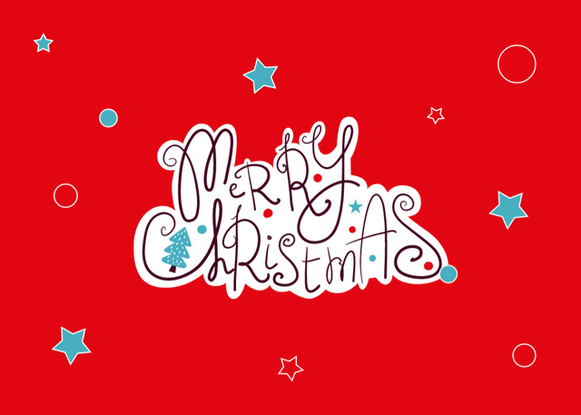 Platilla de diseño Christmas Cheers with Stars on Red Postcard 5x7in