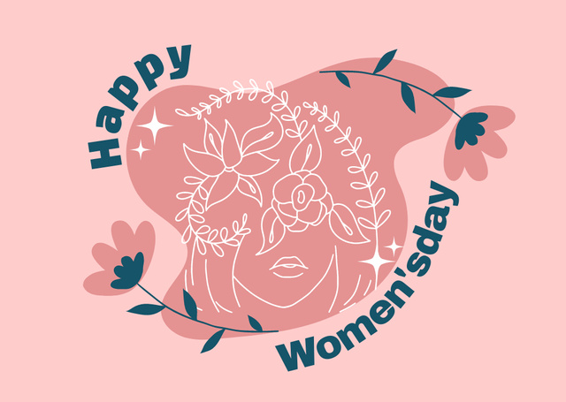 Women's Day Greeting with Floral Illustration Card Tasarım Şablonu