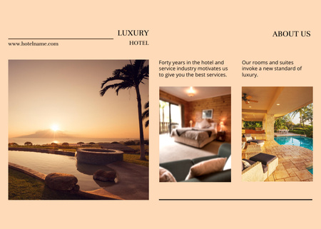 Ontwerpsjabloon van Flyer 5x7in Horizontal van Promotie van luxe hotelaccommodatie met zwembad