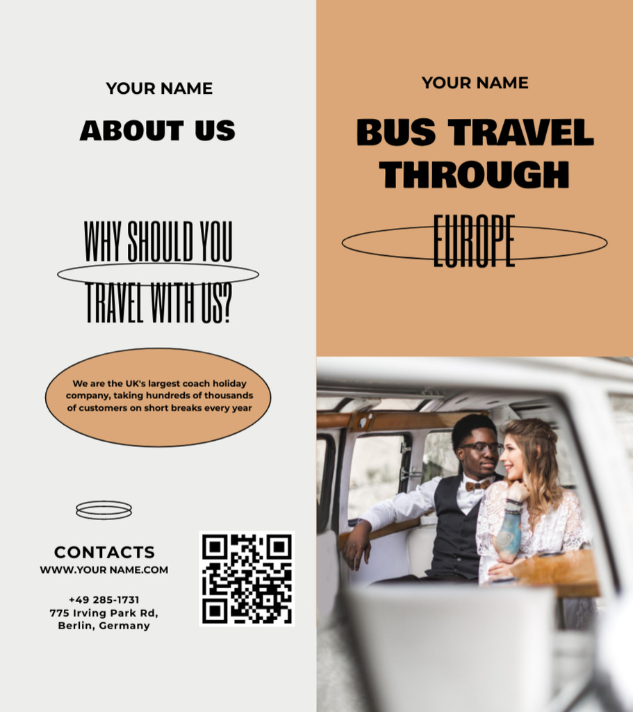 Ontwerpsjabloon van Brochure 9x8in Bi-fold van Stunning Bus Tours Offer with Happy Couple