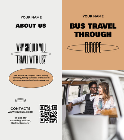 Platilla de diseño Bus Travel Tours Offer with Beautiful Couple Brochure 9x8in Bi-fold