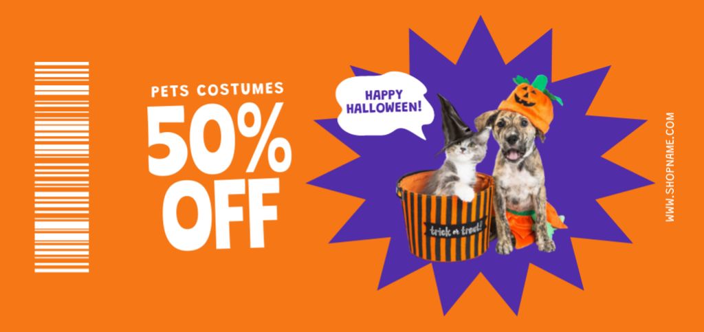 Designvorlage Exquisite Pets Costumes on Halloween Sale Offer für Coupon Din Large