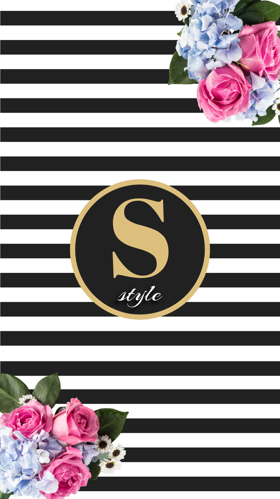 Emblem with Letter in Circle with Flowers Instagram Highlight Cover Design Template