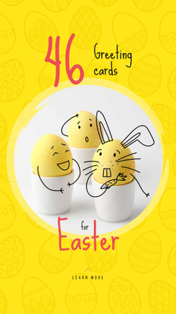 Colored Cute Easter eggs on Yellow Instagram Story Design Template
