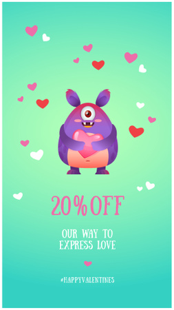 Template di design Valentine's Day Offer with Cute Monster Instagram Story