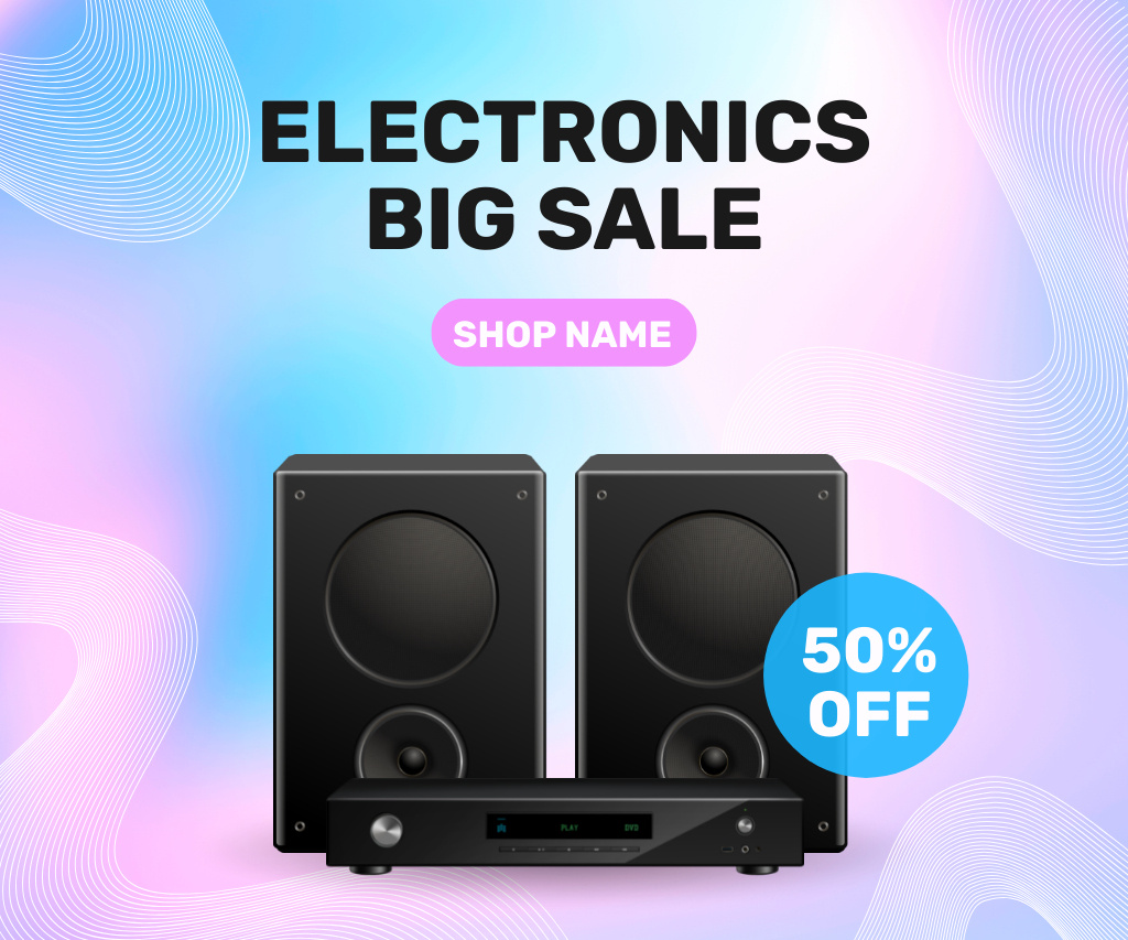 Platilla de diseño Electronics Big Sale Announcement Featuring Musical Speakers Large Rectangle