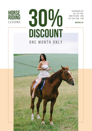 Template di design Riding School Promotion with Woman Riding Horse Poster A3