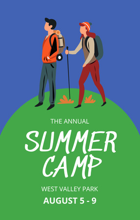 Platilla de diseño Announcement of The Annual Summer Camp With Illustration In Green Invitation 4.6x7.2in