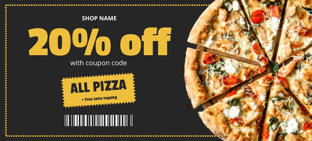 All Pizza Discount Offer Coupon 3.75x8.25in Tasarım Şablonu