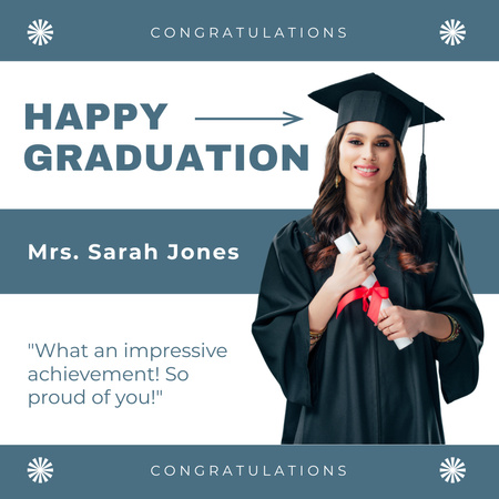 Plantilla de diseño de Feliz graduación a un estudiante en azul Instagram 