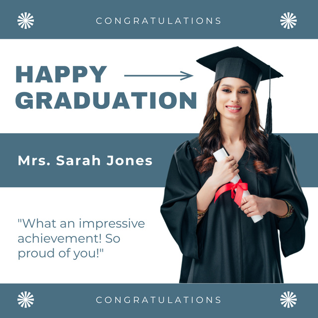 Happy Graduation to a Student on Blue Instagram Design Template