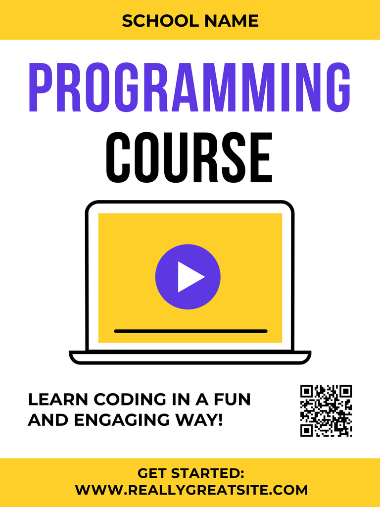 Programming Course Ad with Yellow Laptop Poster USデザインテンプレート