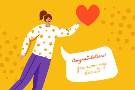 Cute Girl Holding Heart in Hand With Congrats Postcard 4x6in Design Template