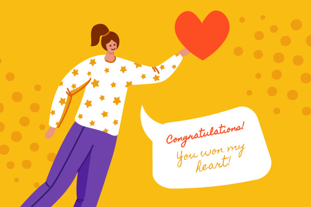 Cute Girl Holding Heart in Hand With Congrats Postcard 4x6in – шаблон для дизайну