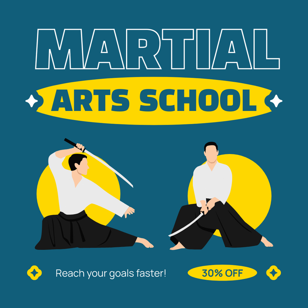 Martial Arts School Courses Promo with Illustration of Fighter Instagram Design Template