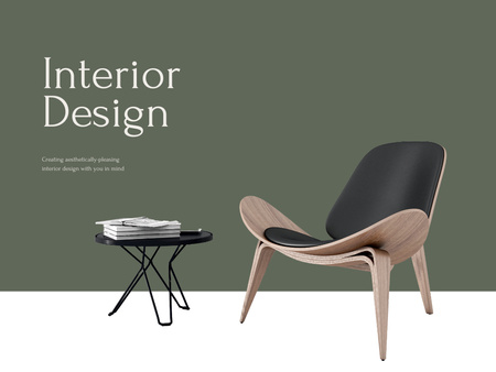 Plantilla de diseño de oferta de diseño de interiores con silla moderna con estilo Presentation 