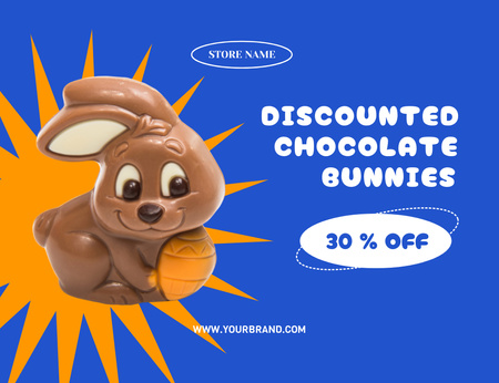 Easter Chocolate Bunnies Sale Offer on Blue Thank You Card 5.5x4in Horizontal Design Template