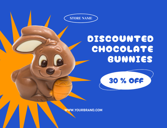 Designvorlage Easter Chocolate Bunnies Sale Offer on Blue für Thank You Card 5.5x4in Horizontal