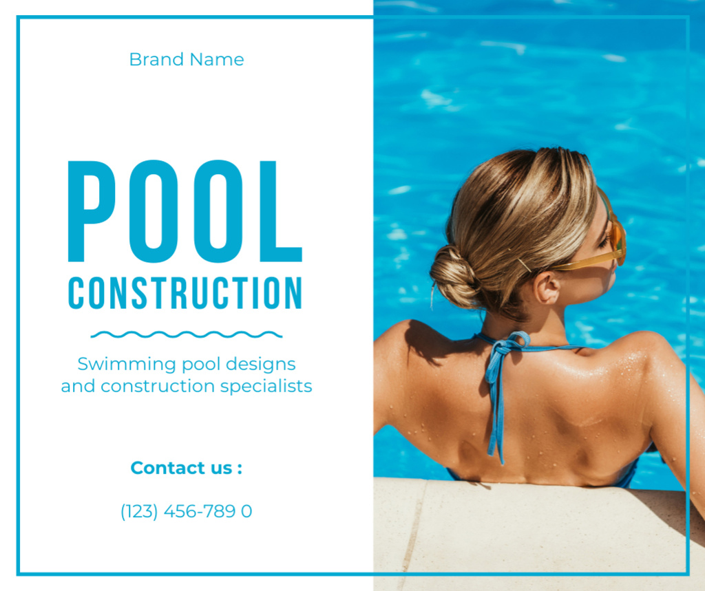 Designvorlage Pool Construction Service Offer with Beautiful Blonde für Facebook