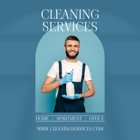 Man with Sprayer for Cleaning Services Ad Instagram AD Modelo de Design