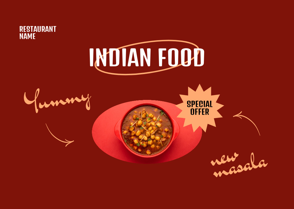 Delicious Indian Food Offer Flyer A6 Horizontal Tasarım Şablonu