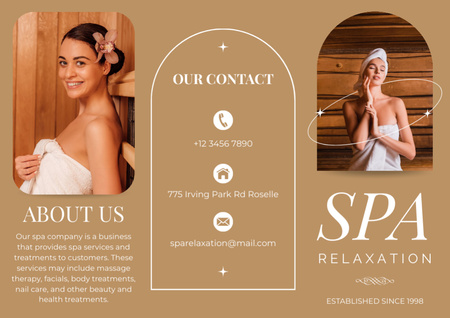 Plantilla de diseño de Oferta de servicios de spa con mujer hermosa Brochure 
